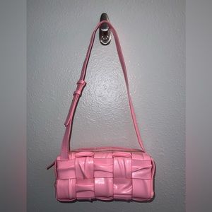 Pink Leather Woven Bag